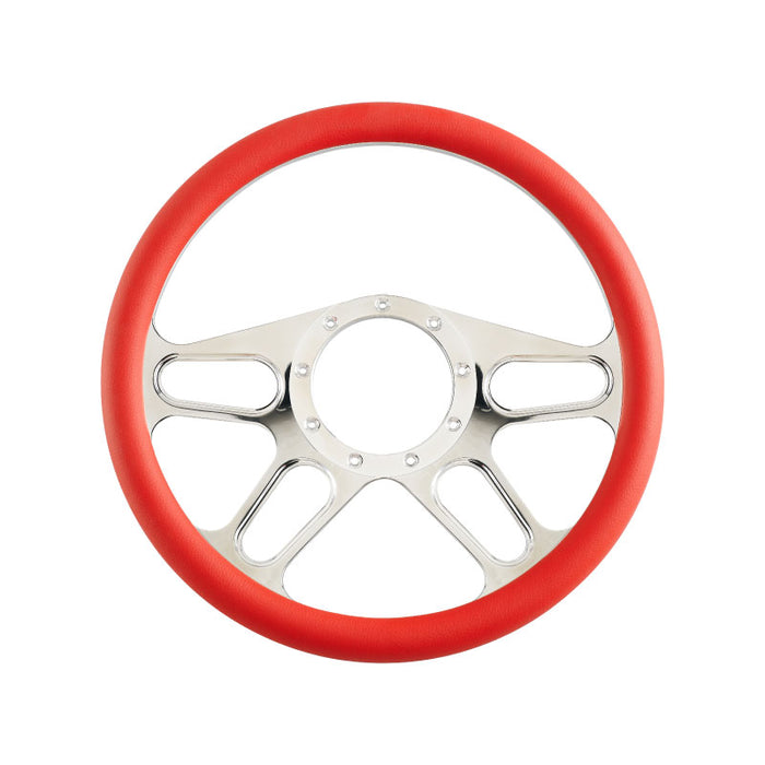 Cal Custom 14" Hustler Billet Aluminium Steering Wheel, Red Leather Half-Wrap