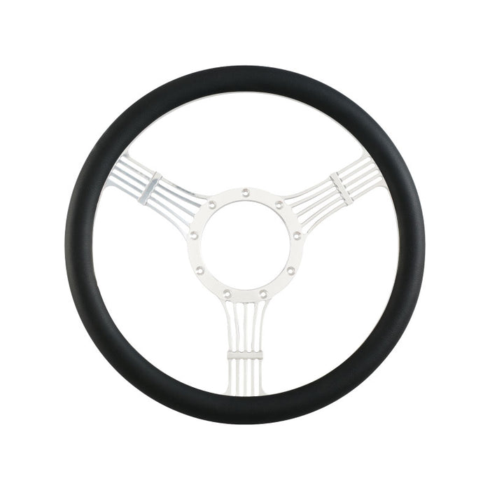 Cal Custom 14" Banjo Billet Aluminium Steering Wheel, Black Leather Half-Wrap