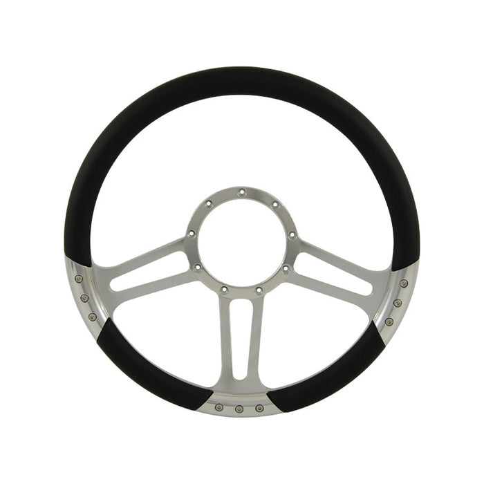 Cal Custom 14" Boost Billet Aluminium Steering Wheel, Black Leather Half-Wrap