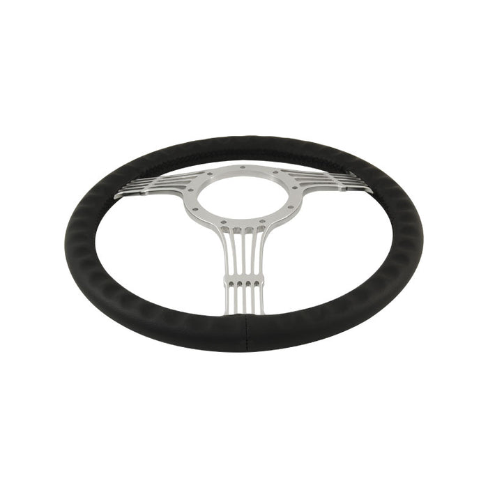 Cal Custom 14" Banjo Billet Aluminium Steering Wheel, Black Leather Full-Wrap