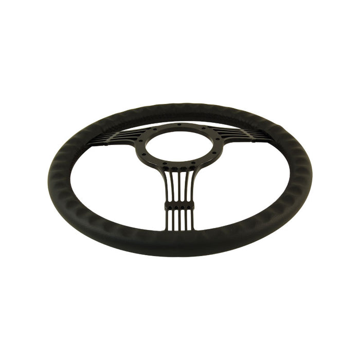 Cal Custom 14" Banjo Black Anodised Billet Aluminium Steering Wheel, Black Leather Full-Wrap