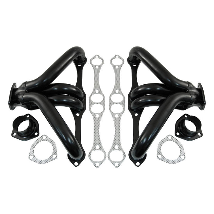 Cal Custom Small Block CHEV Tight Fit Headers Black Mild Steel - Suit Angle Plug Heads