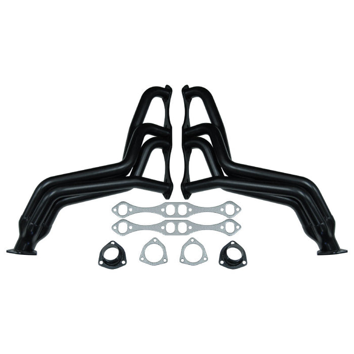 Cal Custom Small Block Chev Fat Fenderwell Headers Black Mild Steel