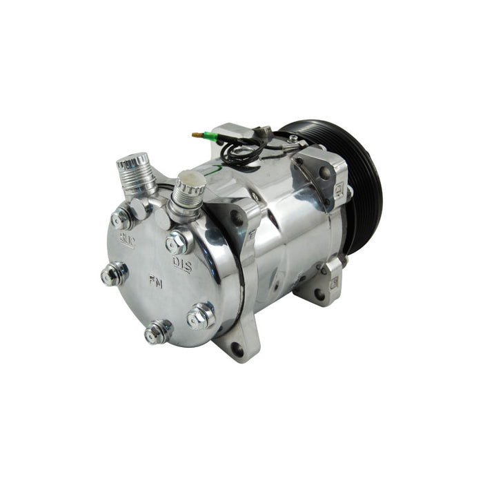 Cal Custom Sanden 508 Style A/C Compressor Polished Housing, Serpentine Pulley