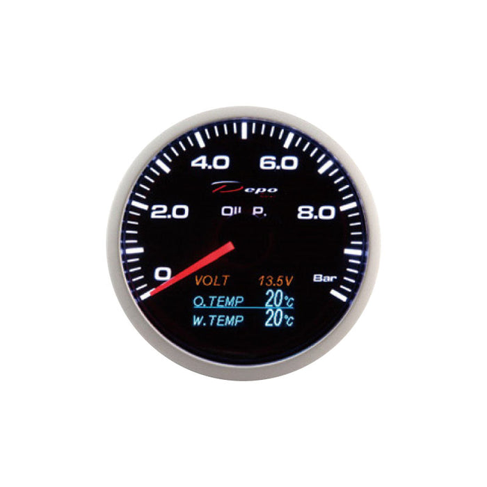 Depo Racing 4 In 1 Oil Pressure, Voltmeter, Oil Temp & Water Temp Stepper Motor Gauge 60mm