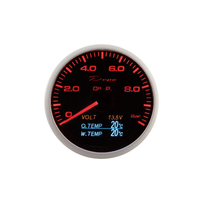 Depo Racing 4 In 1 Oil Pressure, Voltmeter, Oil Temp & Water Temp Stepper Motor Gauge 60mm