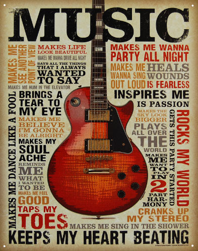 Music Inspires Me - Large Metal Tin Sign 40.6cm x 31.7cm Genuine American Made