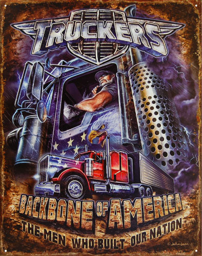 Truckers - Backbone of America - Large Metal Tin Sign 40.6cm X 31.7cm Genuine American Made