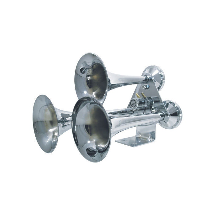 Chrome Truck Train Triple Air Horns 12v 24v - Requires An Onboard Air System