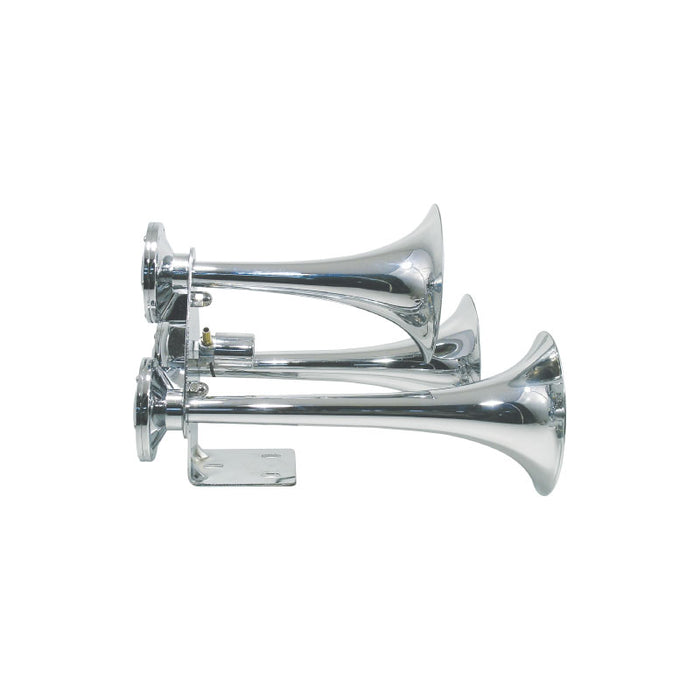 Chrome Truck Train Triple Air Horns 12v 24v - Requires An Onboard Air System