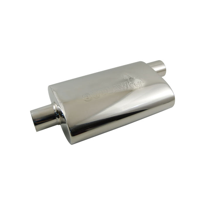 Outlaw Polished T-304 Stainless Steel Straight Through Muffler, Single 2-1/2" Inlet/Outlet, Centre/Offset