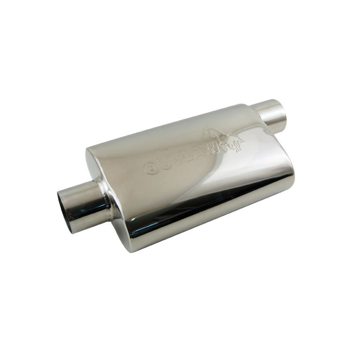 Outlaw Polished T-304 Stainless Steel Straight Through Muffler, Single 3" Inlet/Outlet, Centre/Offset