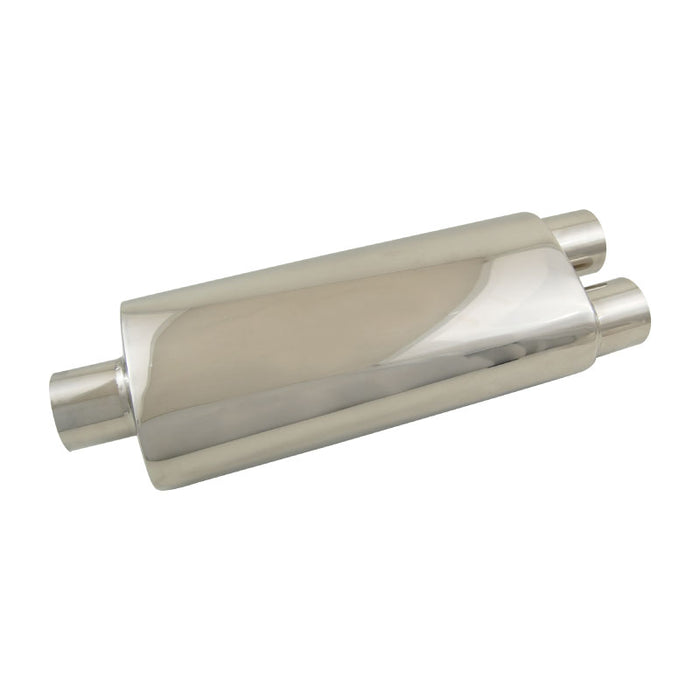 Outlaw Polished T-304 Stainless Steel Straight Through Muffler, Single 3" Inlet, Dual 3" Outlet