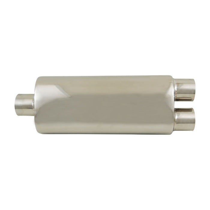 Outlaw Polished T-304 Stainless Steel Straight Through Muffler, Single 3" Inlet, Dual 3" Outlet