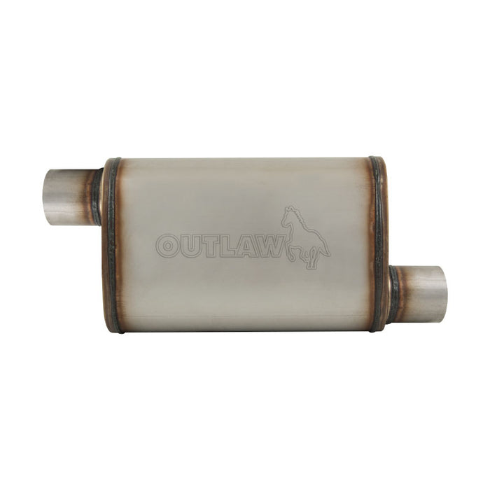 Outlaw T-409 Stainless Steel Straight Through Muffler, Single 2¼" Inlet/Outlet, Offset/Offset